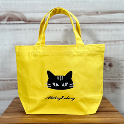 【送料無料】黒猫の顔刺繍のキャンバスミニトートバッグ 5枚目の画像