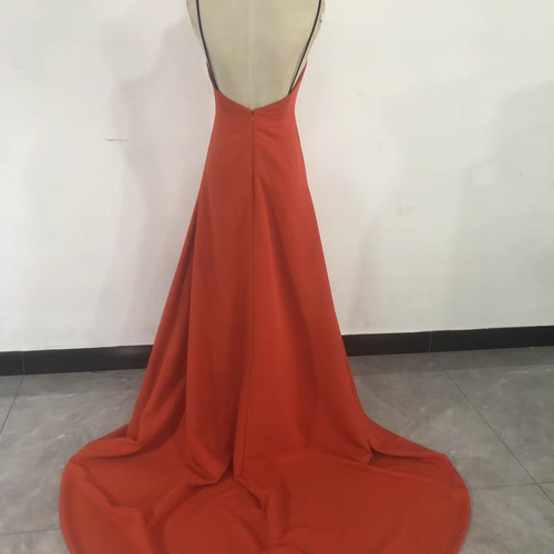 送料無料！オレンジテラコッタパーティードレス トレーン シアー  