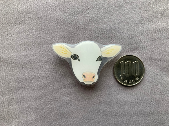 白いホルスタインの子牛のブローチ 1枚目の画像