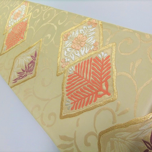 16)1638】194cm/菱形笹文/テーブルランナー・タペストリー/帯リメイク