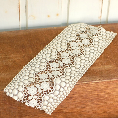 フランスアンティークレース ドット刺繍のチュールレース 幅広 ハギレ