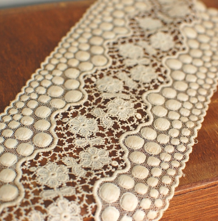 フランス アンティーク チュール レース フランスアンティークレース ドット刺繍のチュールレース 幅広 ハギレ