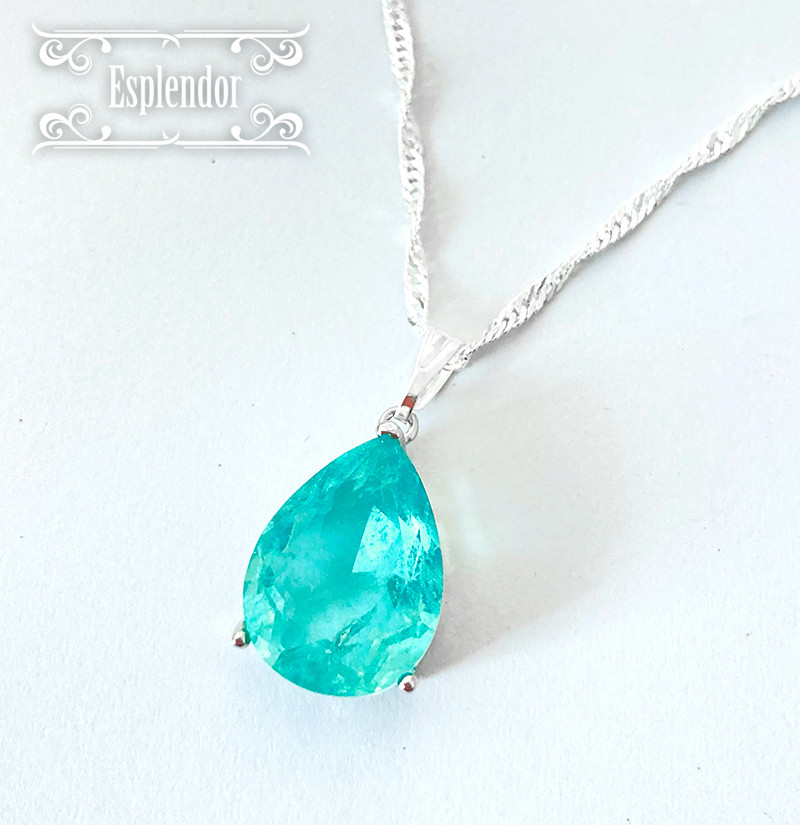 アフリカ産 宝石質 天然 ネオンブルーグリーンアパタイト ティアドロップ ペンダント ネックレス