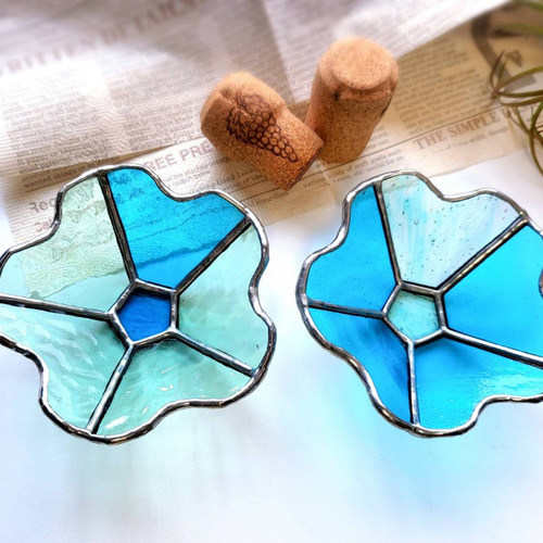 ステンドグラス 小物入れ 「花 小皿 ブルー」 その他インテリア雑貨