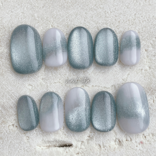 波の華-アイスブルー】 ネイルチップ マグネットネイル 水色ネイル  