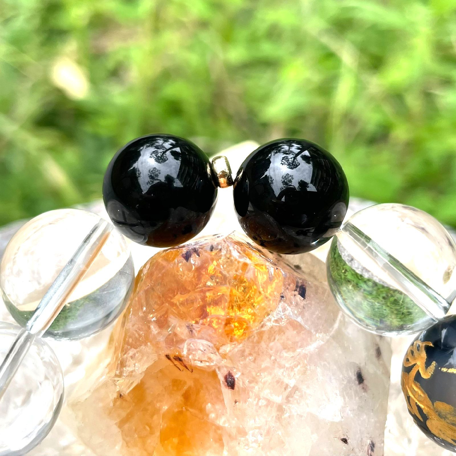 内在する魅力や能力を引き出す天然石ブレスレット♪プラチナルチル＆皇帝龍ドラゴンアゲート・本水晶×オニキス×K18数珠