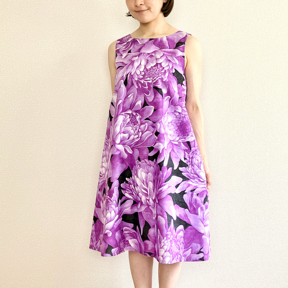 火炬薑黃色喇叭連身裙 [S~3L] 黑色 x 紫色 第10張的照片