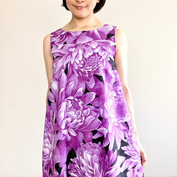 火炬薑黃色喇叭連身裙 [S~3L] 黑色 x 紫色 第1張的照片