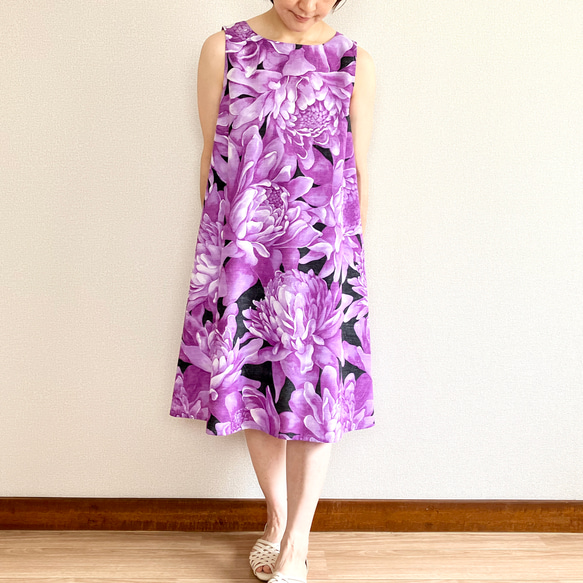 火炬薑黃色喇叭連身裙 [S~3L] 黑色 x 紫色 第6張的照片