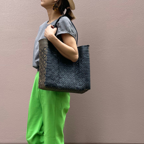 mai様オーダー品】メルカドバッグ・L / BLACK×GOLD かごバッグ