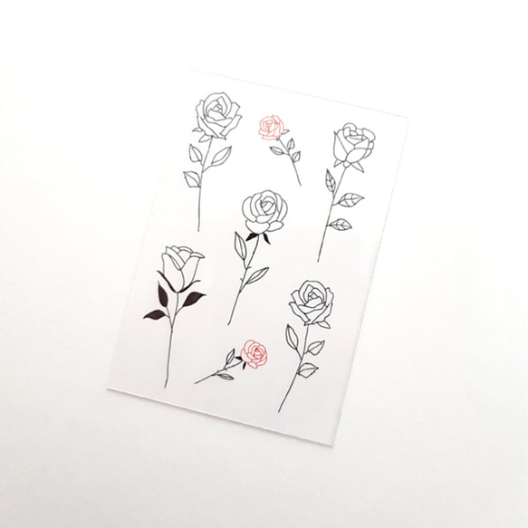 かわいい小さめ薔薇の線画のタトゥーシール <ハーフサイズ> タトゥーステッカー タトゥ ーシール  タトゥー ステッカー 2枚目の画像