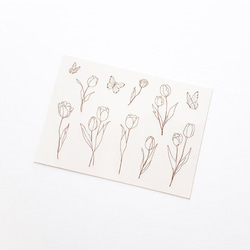 かわいらしく咲くチューリップのブラウン色の線画のタトゥーシール タトゥーステッカー タトゥ ーシール  タトゥー ステッ 2枚目の画像