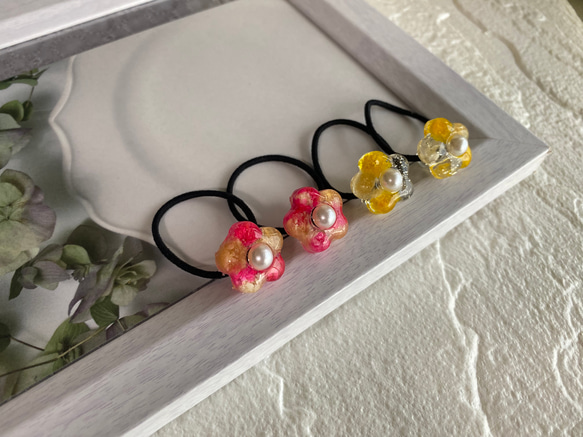 ハンドメイド レジン ヘアゴム アクセサリー シェル 金箔 かすみ