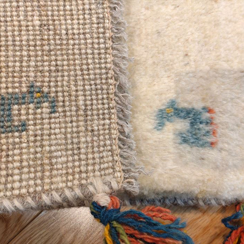 ペルシャ絨毯 ギャッベ 玄関マット 44x59cm アイボリー 花 カーペット