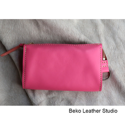 ピンクの本革大きな長財布/ジャバラに開く長財布/LV-彩pink 2枚目の画像