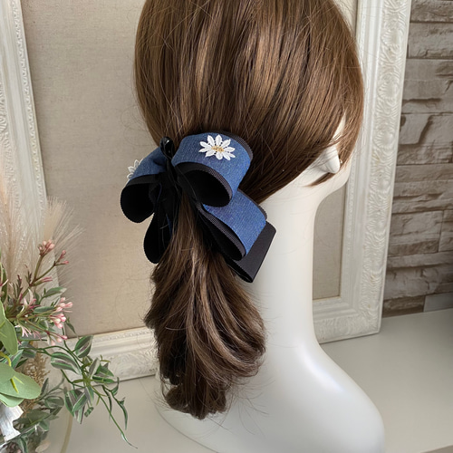 Denim flower bananaclip デニム 花 アトリエシュシュオリジナル ヘア