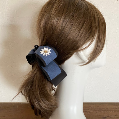 Denim flower bananaclip デニム 花 アトリエシュシュオリジナル ヘア