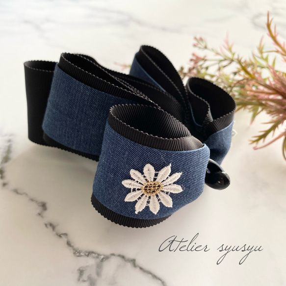 Denim flower bananaclip デニム 花 アトリエシュシュオリジナル ヘア