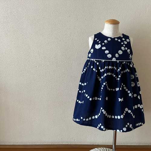 子供 浴衣地ひかえめフレアーワンピース tsumori chisato 紺白