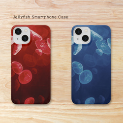 クラゲ スマホケース 全面印刷 iPhone 各シリーズ対応 レッド & ブルー 1枚目の画像