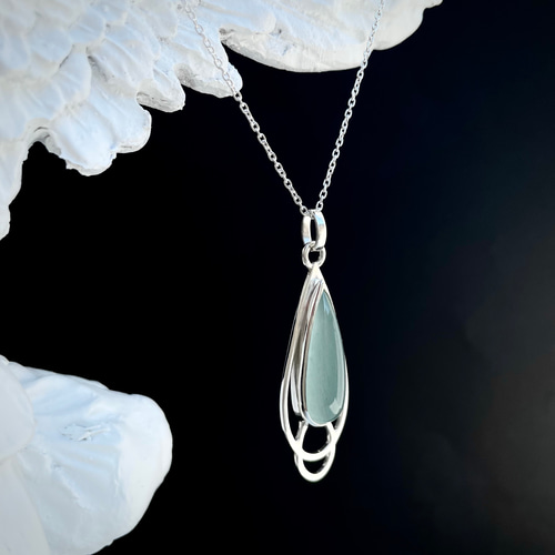 大粒！ミルキー青緑色】アクアマリンペンダント シルバー950 〈送料  
