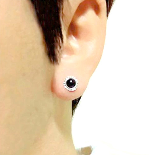 天然石一粒ブラックオニキス大ぶりシンプルメンズピアス/アクセサリー