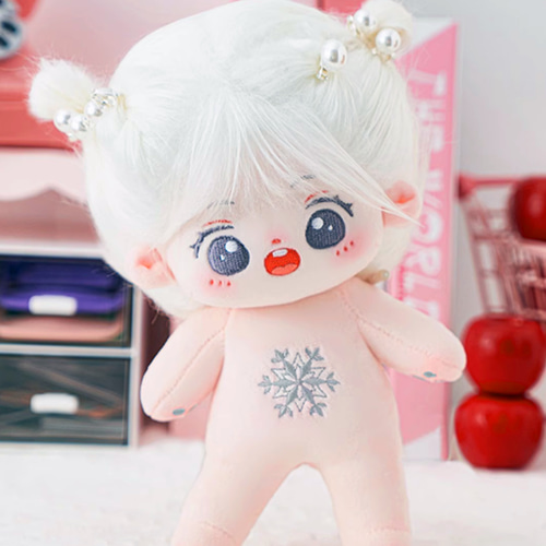 20cmぬいぐるみ 着せ替えぬいぐるみ 雪兎 微笑み兎少女 白髪灰目