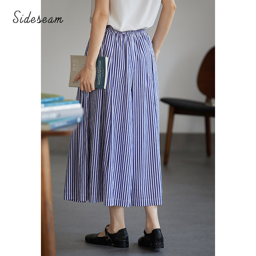 定価８万★新品同様★Drawer白地紺ストライプスカートコットンドゥロワー膝丈 定価8万☆新品同様☆Drawer白地紺ストライプスカートコットン