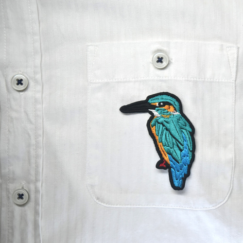 カワセミ 刺繍ワッペン アップリケ シール可 ワッペン