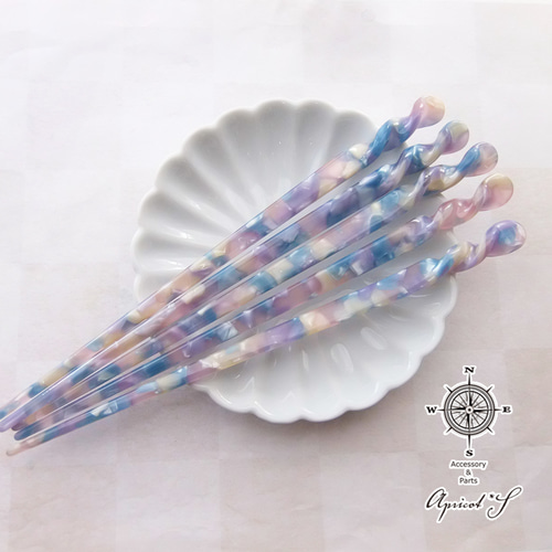 アセテート マーブル ねじり かんざし・1本 （ パープル