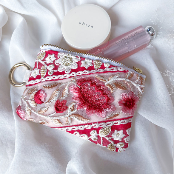 インド刺繍生地12㎝ポーチミニポーチハンドメイドインド刺繍