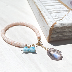 ❁Pink sand beach bracelet 14kgf❁ハートラリマー＆ピンクシェル＆アメジスト 5枚目の画像