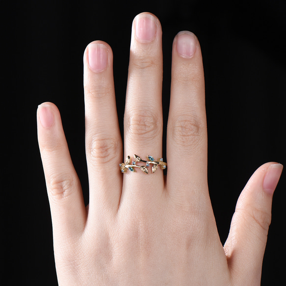 6 月の誕生石アレキサンドライトリング葉つる小枝枝自然をインスピレーションにした結婚指輪誕生日ジュエリーギフト 7枚目の画像