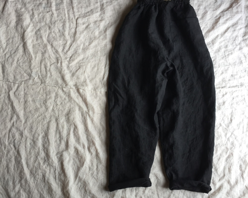 リネンデニムのゆったりもんぺ インディゴ ブラック リネンデニムの