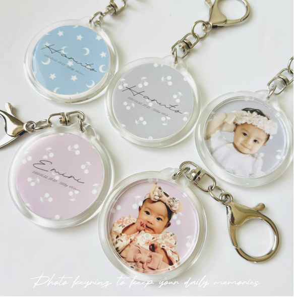 丸型フォトキーホルダー/手形足形/追加オプションあり/オリジナル/プチギフト/両面/七五三/ニューボーン 4枚目の画像