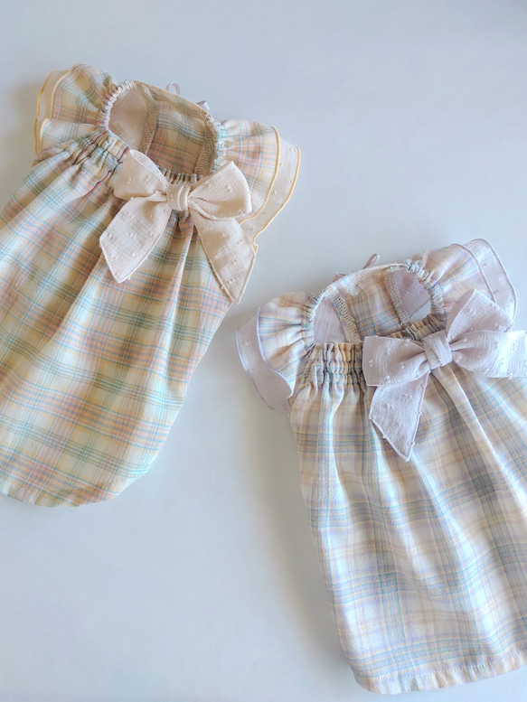 犬服 優しいパステルカラーが可愛い♡リボン付きギャザー