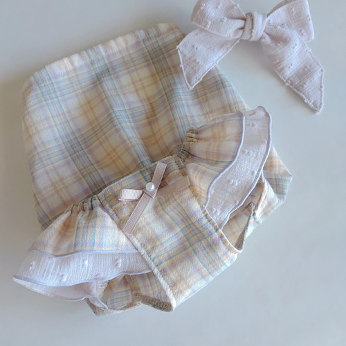 秋色チェックのパールオンギャザースモック/犬服/犬服ハンドメイド/ハンドメイド 秋色チェックのパールオンギャザースモック/犬服/犬服