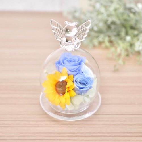 ひまわりと青バラ✳︎ガラスドーム アートフラワー nozomi 通販