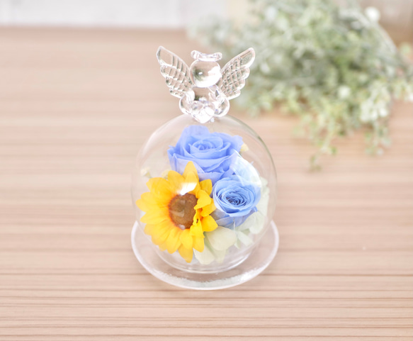 ひまわりと青バラ✳︎ガラスドーム アートフラワー nozomi 通販