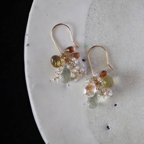 ✳️N✳️天然石１４kgfピアス 14kgf☆天然石クリスタル（水晶） デザインピアス | iichi 日々の