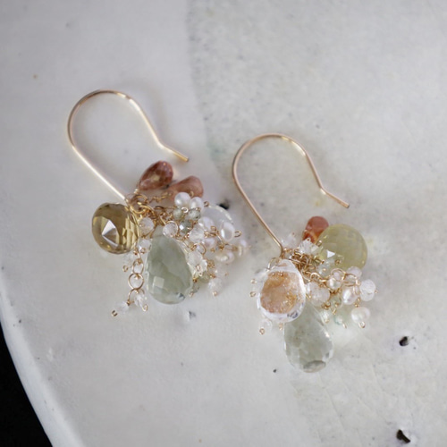 14kgf 爽やか透け感が楽しめるいろいろ天然石のピアス ピアス（フック