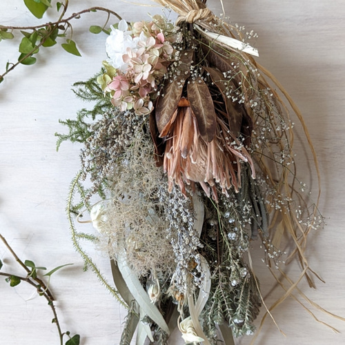 プロテア&スモークツリー ドライフラワースワッグ ドライフラワー fu