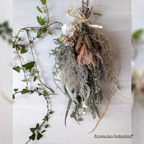 専用＊プロテア&スモークツリー　ドライフラワースワッグ プロテア&スモークツリー ドライフラワースワッグ ドライフラワー fu