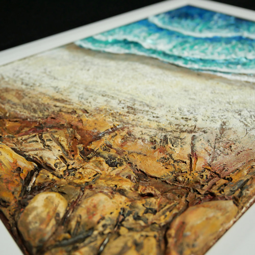 油絵 絵画【岩場の砂浜】 絵画 HR 通販 16269440｜Creema
