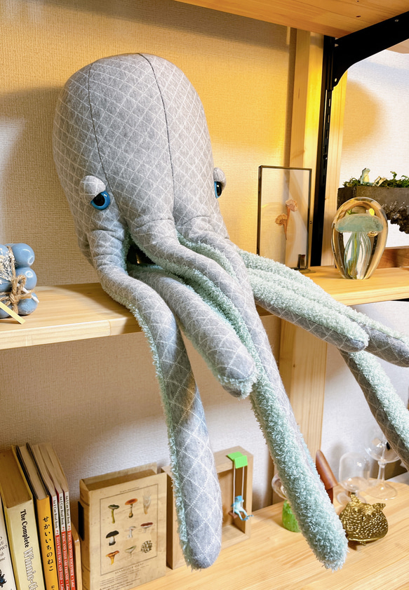 おねむのタコくんJr.(キルトグレー×ミントグリーン) おねむのタコくんJr.【キルトグレー×ミントグリーン】 ぬいぐるみ