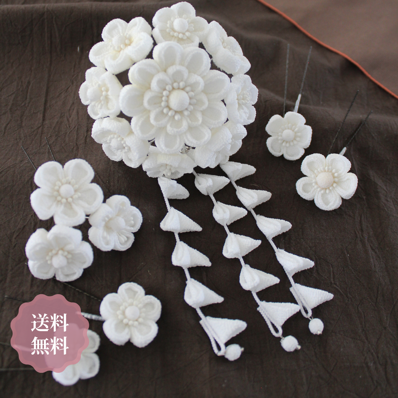 【FC-2303-1】 髪飾り 成人式 和装 着物 卒業式 袴 浴衣 花嫁 つまみ細工 ハンドメイド 白 11,880円