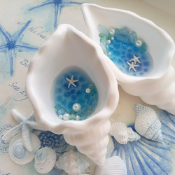 ☆幸せを呼ぶアクアマリン&パールのビーチ☆煌めく海塗り巻き貝のアロマストーン皿(タイプA) 6枚目の画像