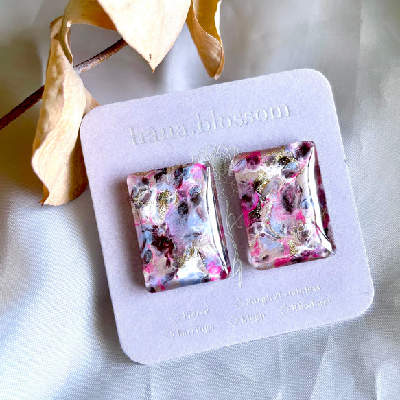 glass rectangle paint art Earrings 3枚目の画像