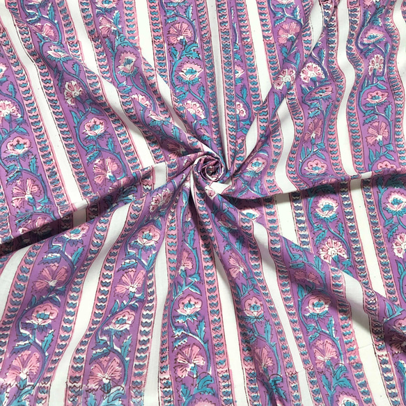 【50cm單位】紫色條紋印度手工塊印花布料棉質 第1張的照片
