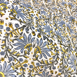 【50cm單位】白藍灰黃花一耳圖案印度手工版畫布料棉質 第6張的照片